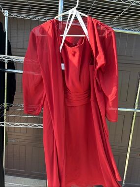 Red Chiffon Evening Dress with Sheer Jacket